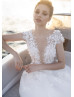 Beaded Ivory Floral Lace Tulle Lightweight Wedding Dress